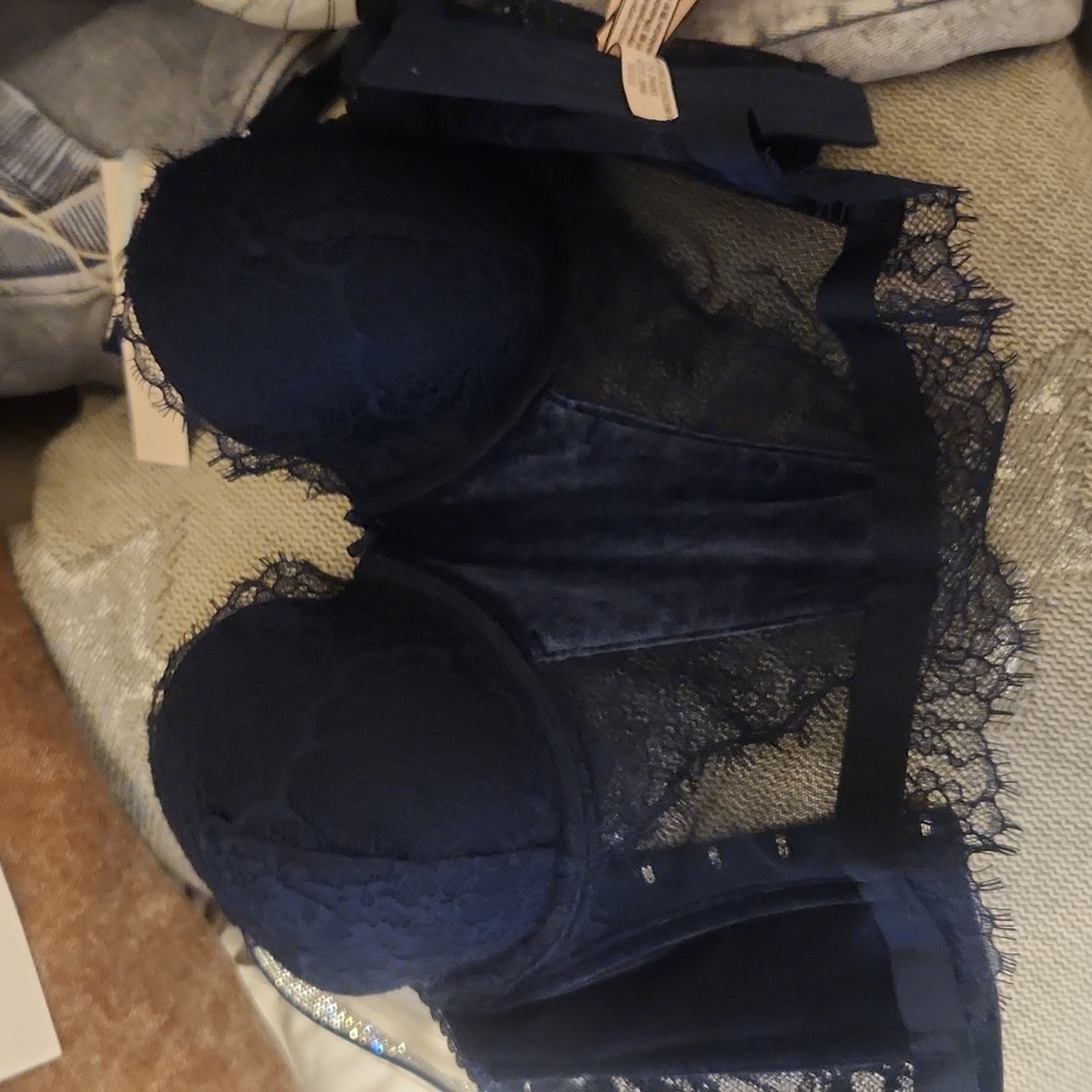 Victoria’s Secret Velvet Lace Bustier Blue NWT